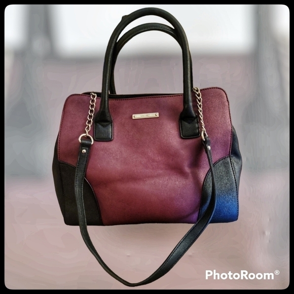 Nine WEST Purple Black Faux Leather Three Compartment Framed Shoulder Bag - Picture 1 of 16